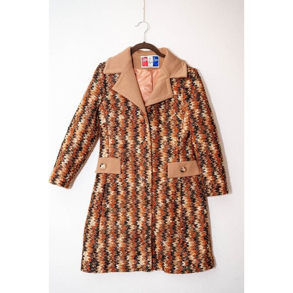 Vintage 60-70's Lilli Ann Knit brown orange jacket 10 mod retro gogo - Picture 1 of 9